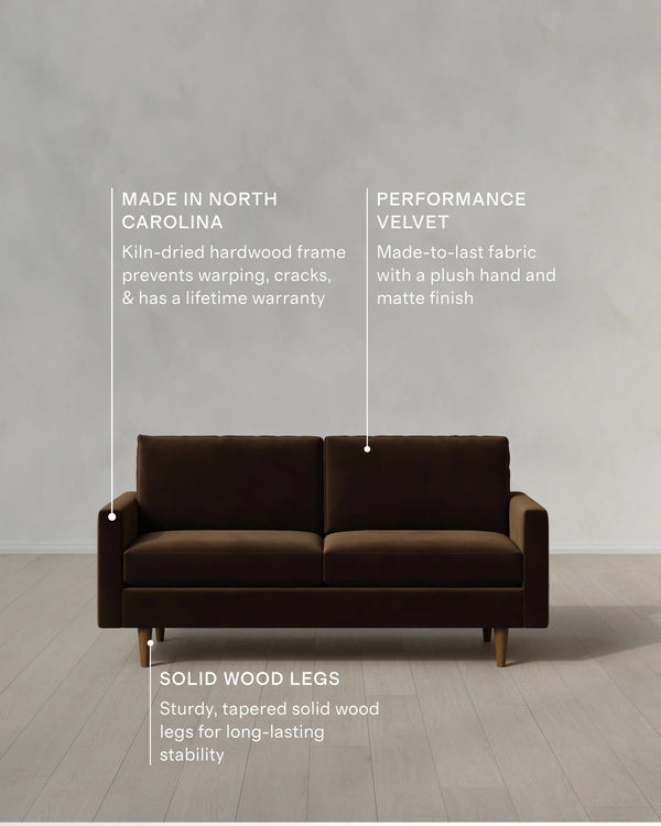 Atlas Midcentury Sofa in Performance Velvet - 6ft / Ivory