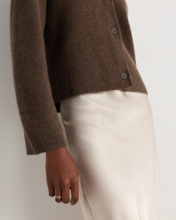 Mongolian Cashmere Structured V-Neck Cardigan - XS / Black