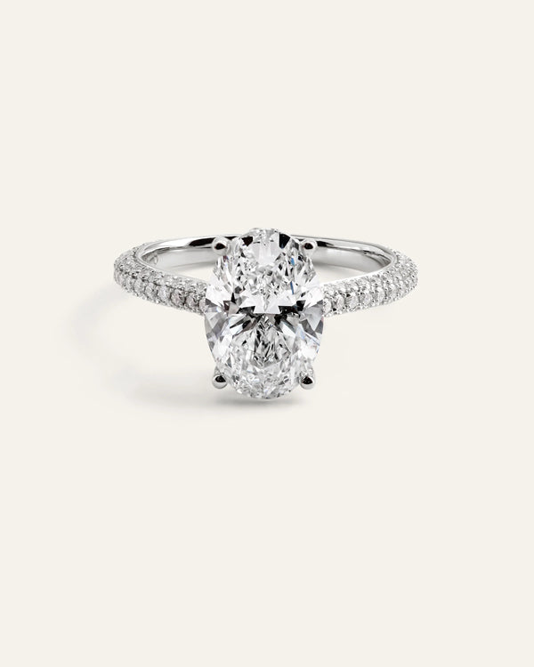Lab Grown Diamond Oval Pave Cathedral Engagement Ring - 3ct - 4 / Yellow Gold