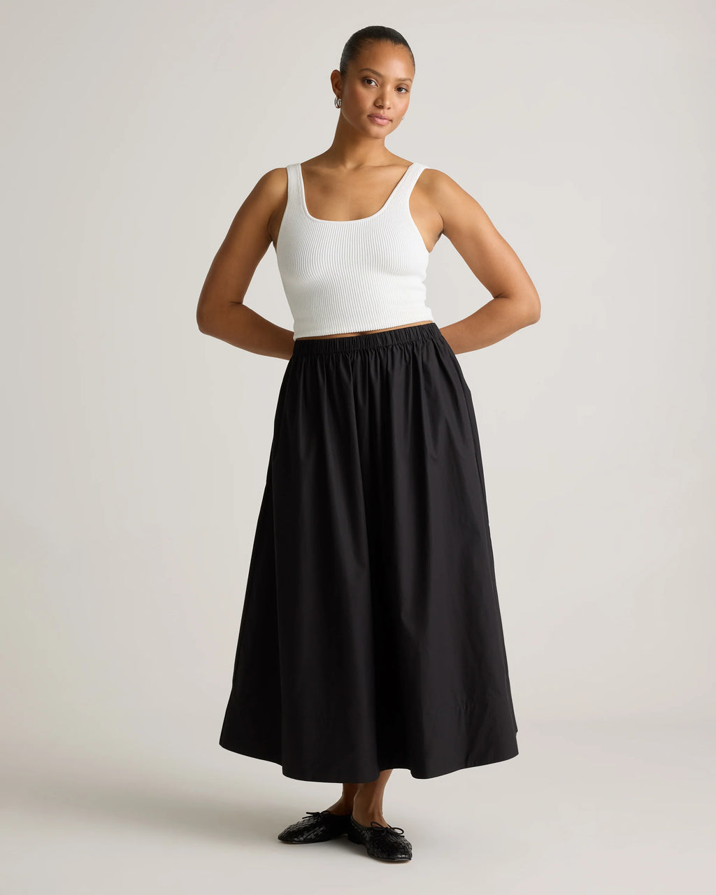 100% Organic Cotton Poplin A-line Maxi Skirt - XS / Classic White