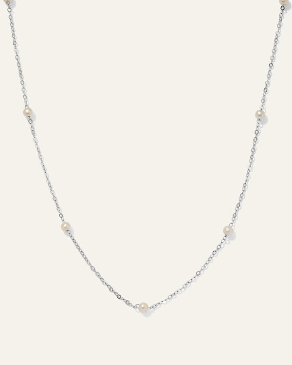 14K Gold Freshwater Cultured Pearl Station Necklace - One Size / Yellow Gold