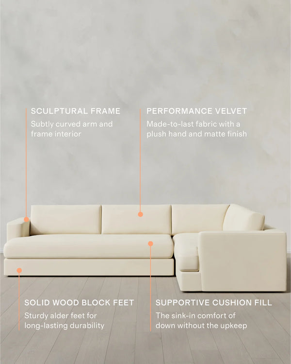 Sierra Curved Arm L Sectional in Performance Velvet - Right Arm / Sable