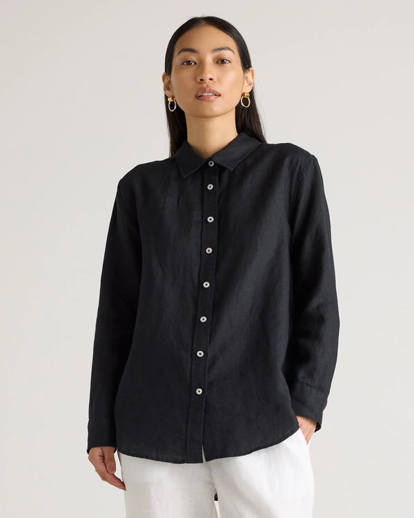 100% European Linen Long Sleeve Shirt - XS / Blue Pinstripe