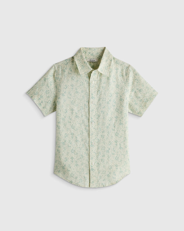 100% European Linen Printed Short Sleeve Shirt - 6 / Multi Palm