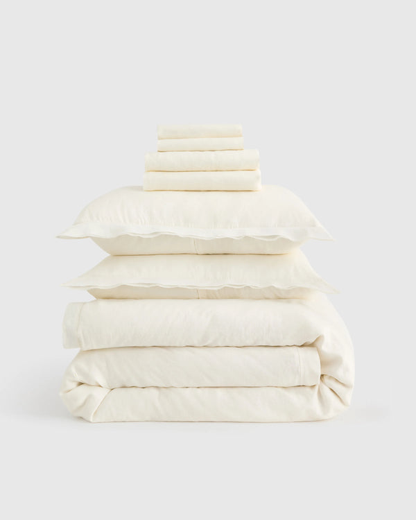 European Linen Double Flange Deluxe Bedding Bundle - Twin / White