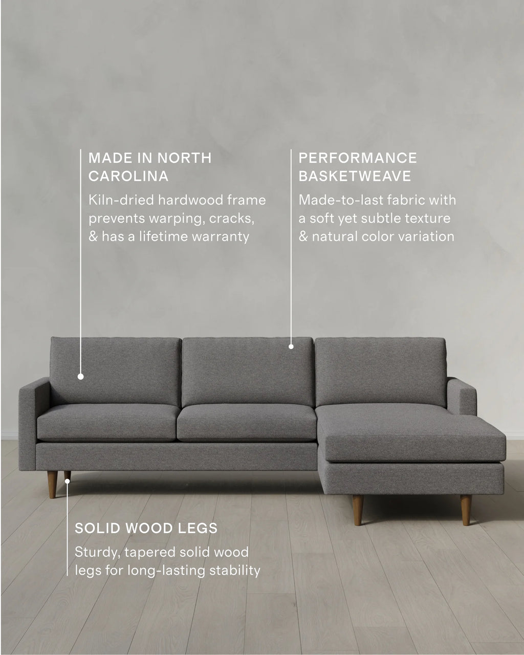 Atlas Midcentury Chaise Sectional in Performance Basketweave - 106" Right Arm / Navy