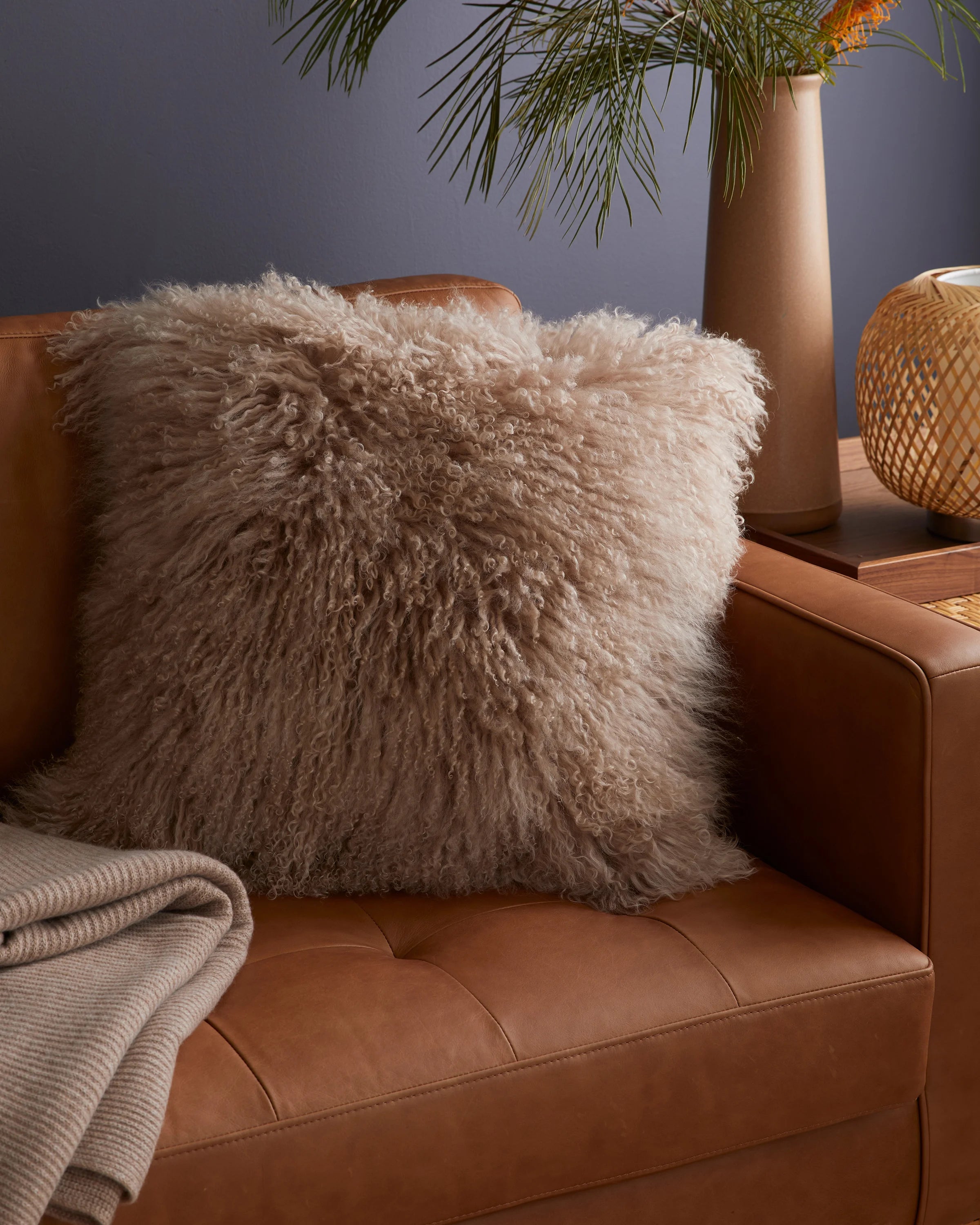 Luxe Mongolian Lamb Pillow Cover - 20x20 / Khaki Secondary image