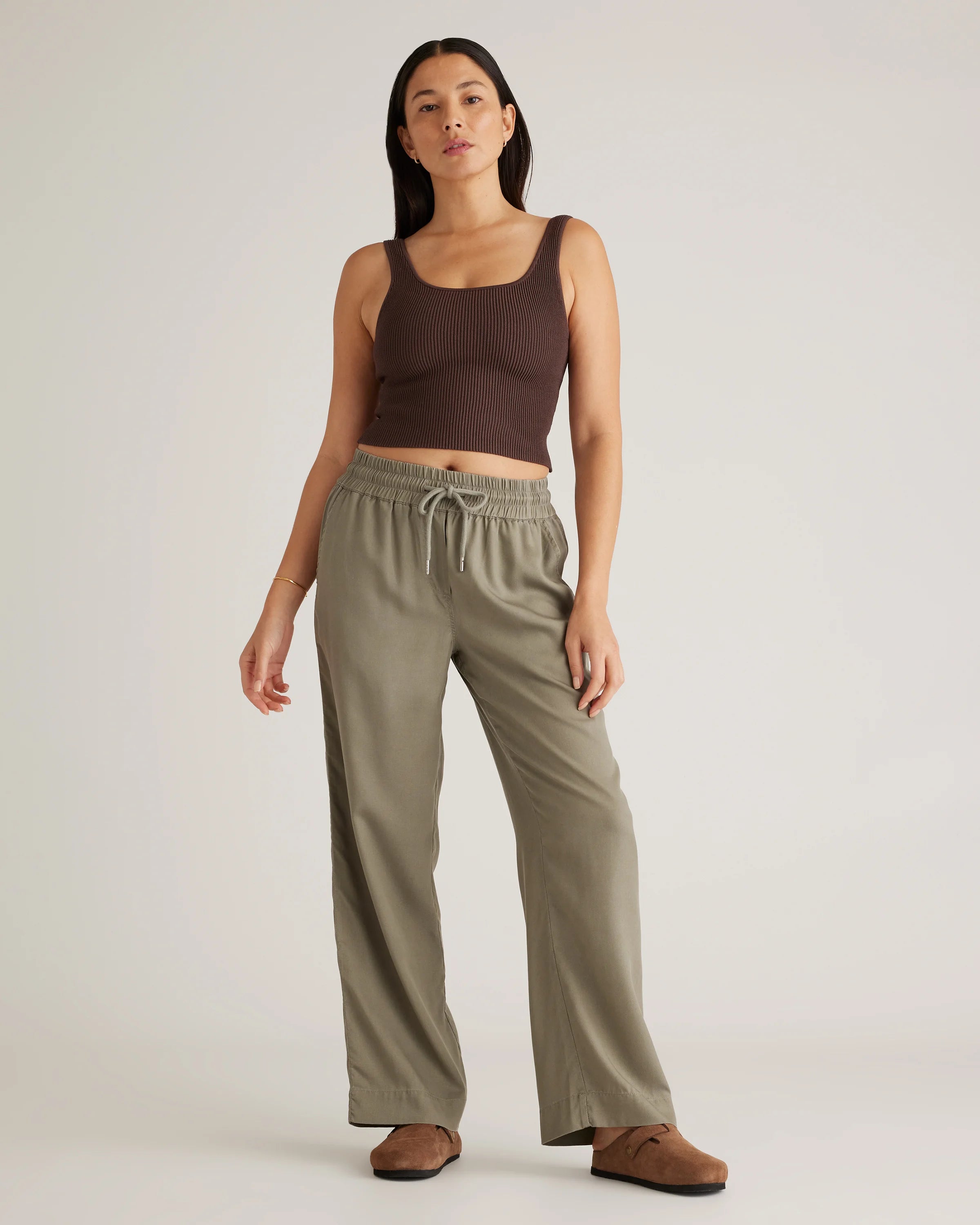 Vintage Wash Tencel Wide Leg Pants - XS / Olive Secondary image