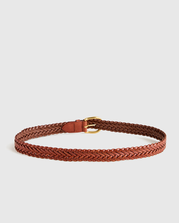 Josie European Leather Braided Belt - XS / Saddle