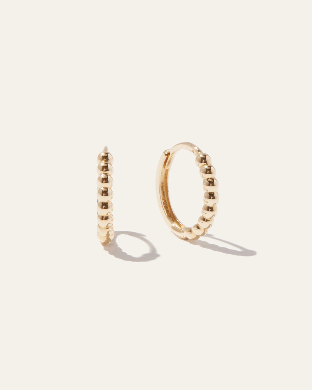 14K Gold Beaded Hoops - One Size / White Gold