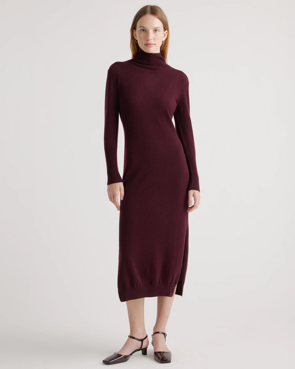 Mongolian Cashmere Turtleneck Midi Sweater Dress - XS / Charcoal