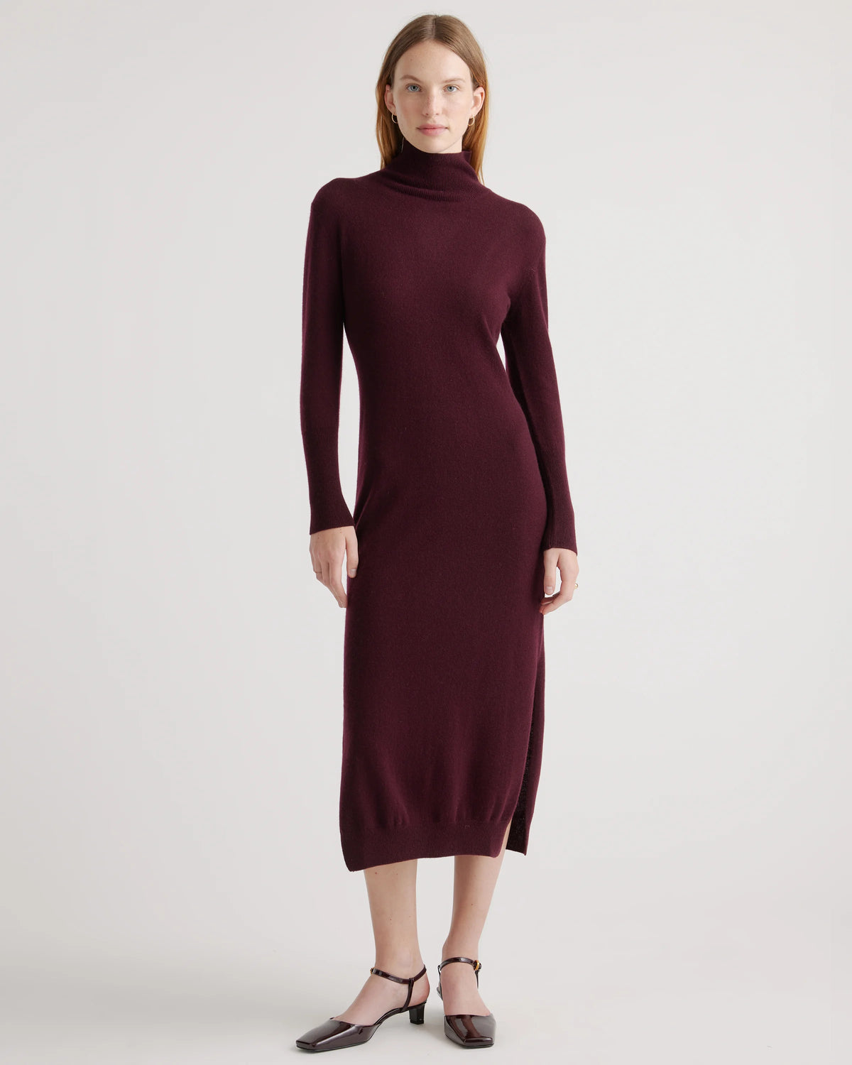 Mongolian Cashmere Turtleneck Midi Sweater Dress - XS / Charcoal
