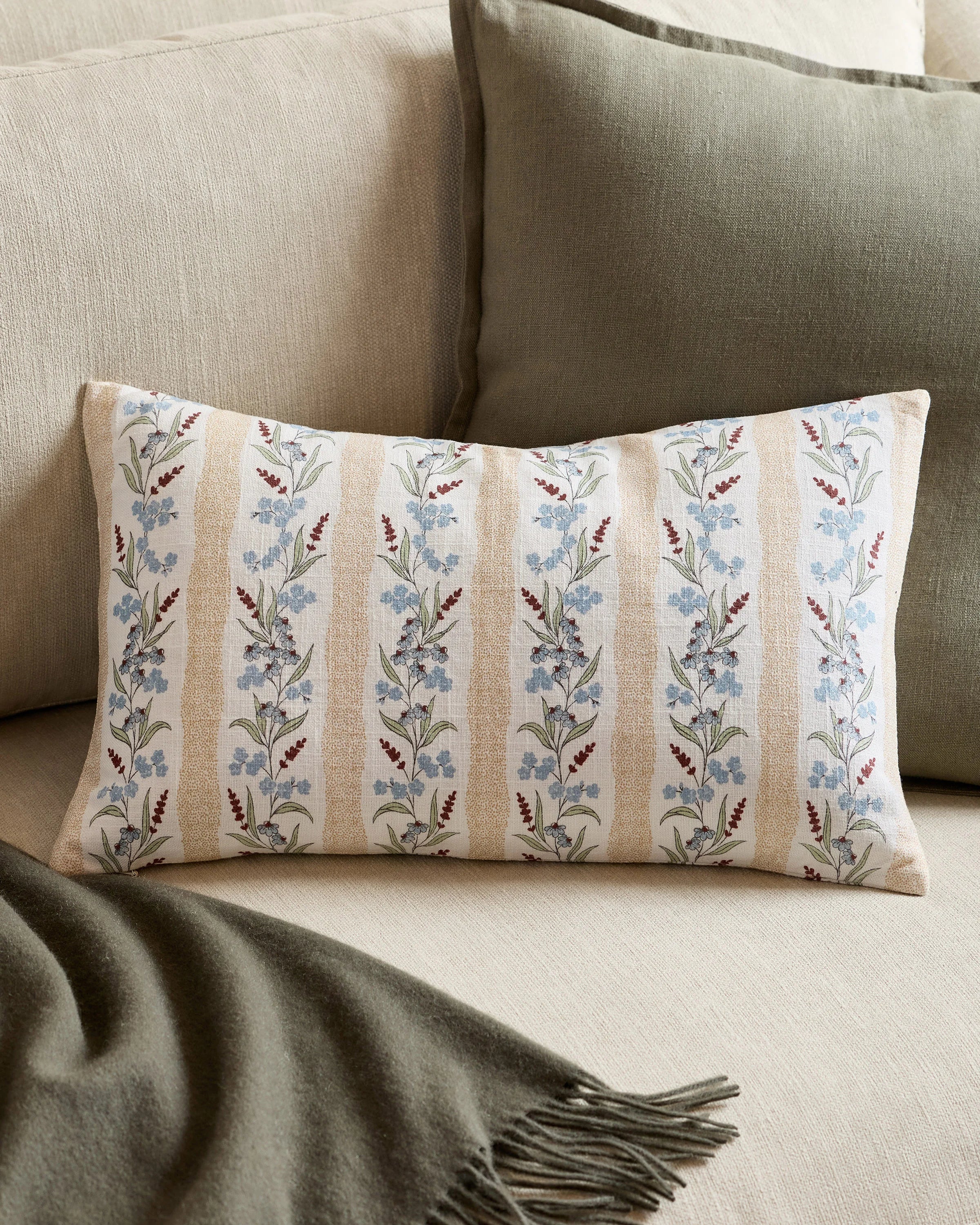 Wildflower Cotton Pillow Cover (Set of 2) - 12x20 / Tan Stripe Secondary image