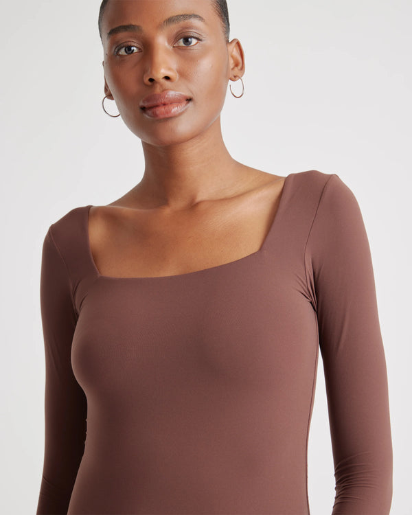 Second Skin Square Neck Long Sleeve Bodysuit - XS / Black