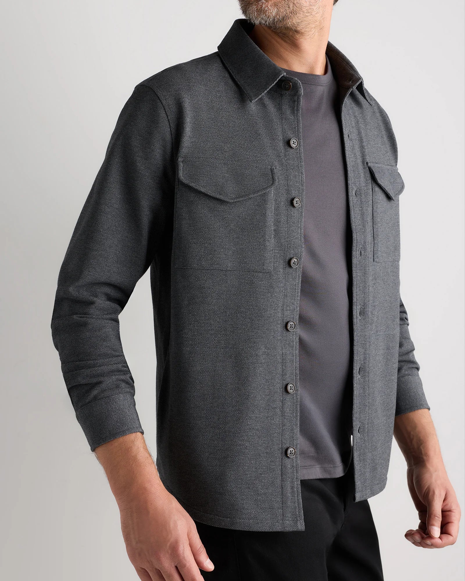 Cotton Pique Knit Overshirt - XS / Heather Charcoal Secondary image