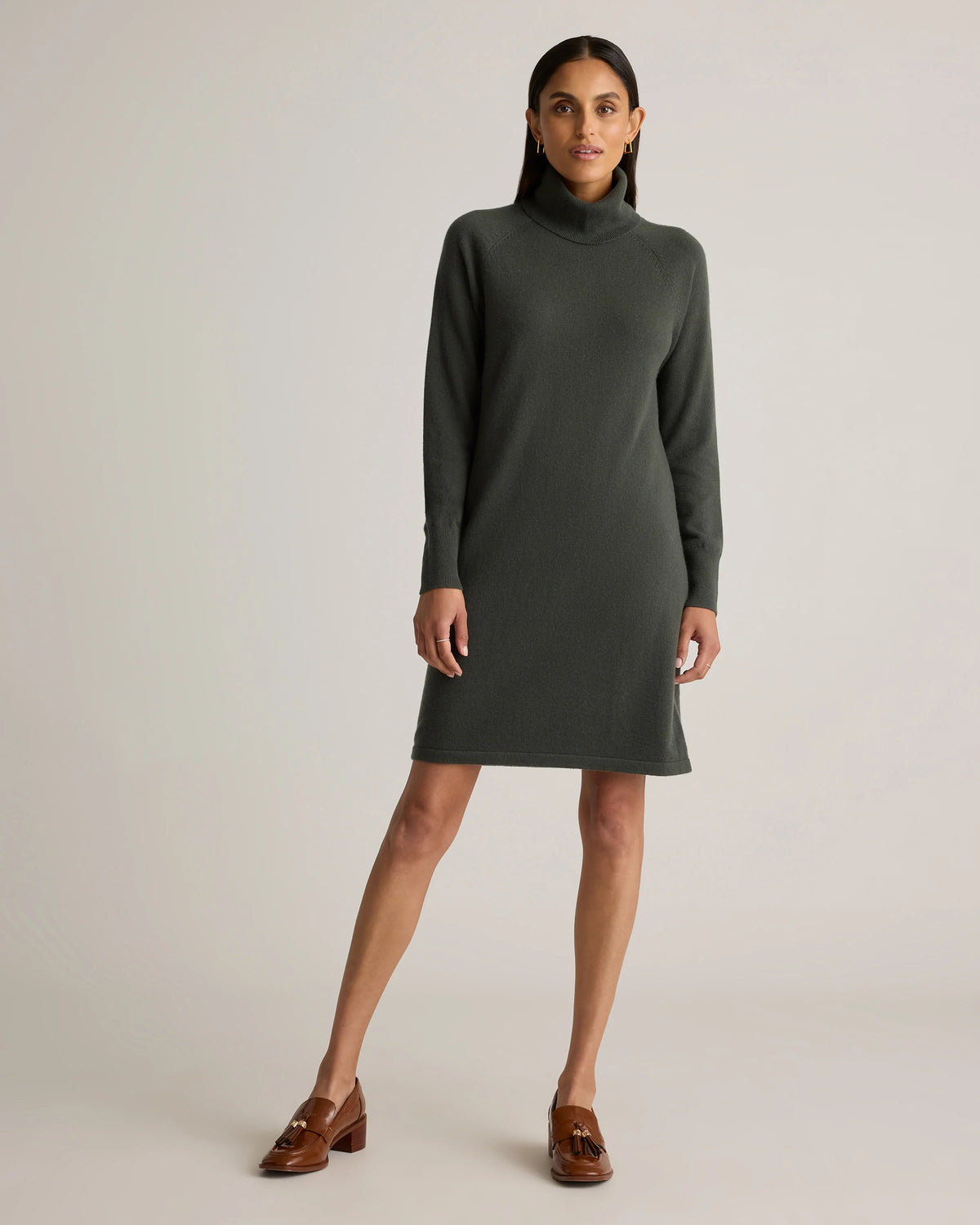 Mongolian Cashmere Turtleneck Sweater Dress - XS / Moss Main image