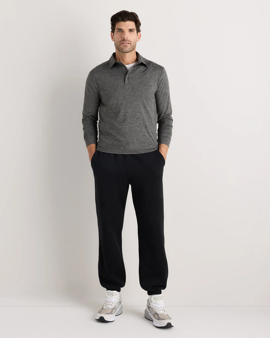 Flowknit Breeze Performance Long Sleeve Polo - XS / Heather Black