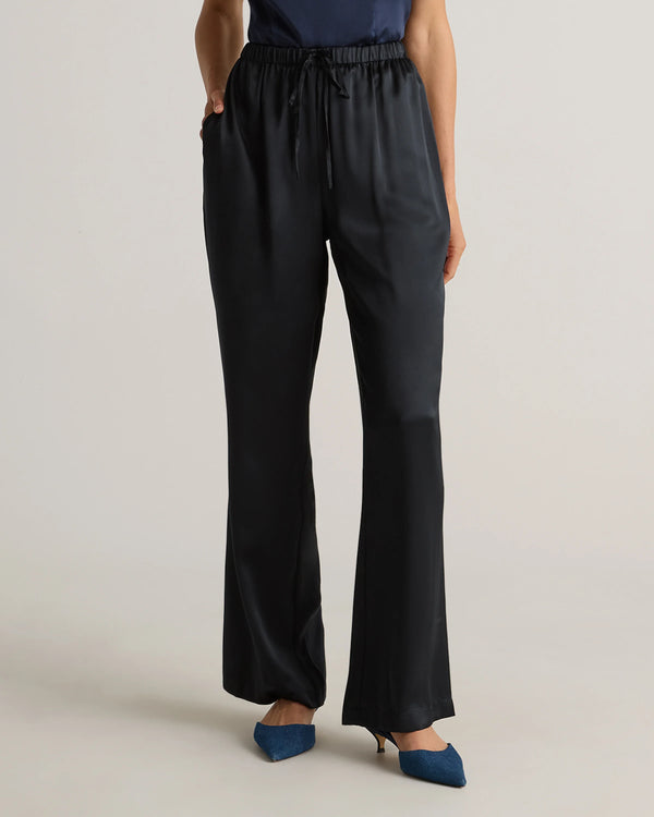 100% Washable Silk Drawstring Wide Leg Pants - XS / Champagne