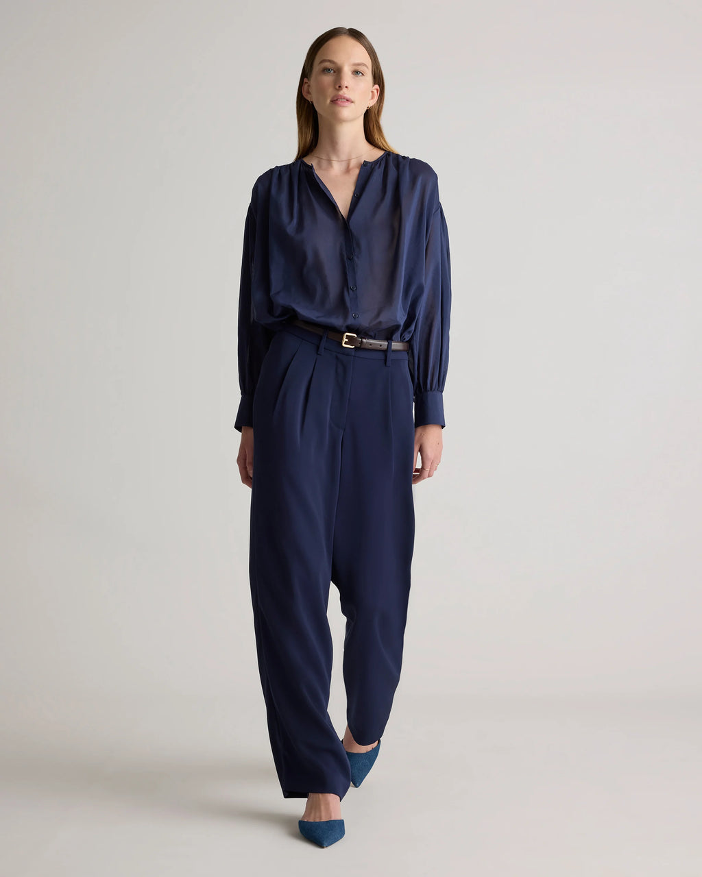 Cotton-Silk Voile Blouson Blouse - XS / Dark Navy