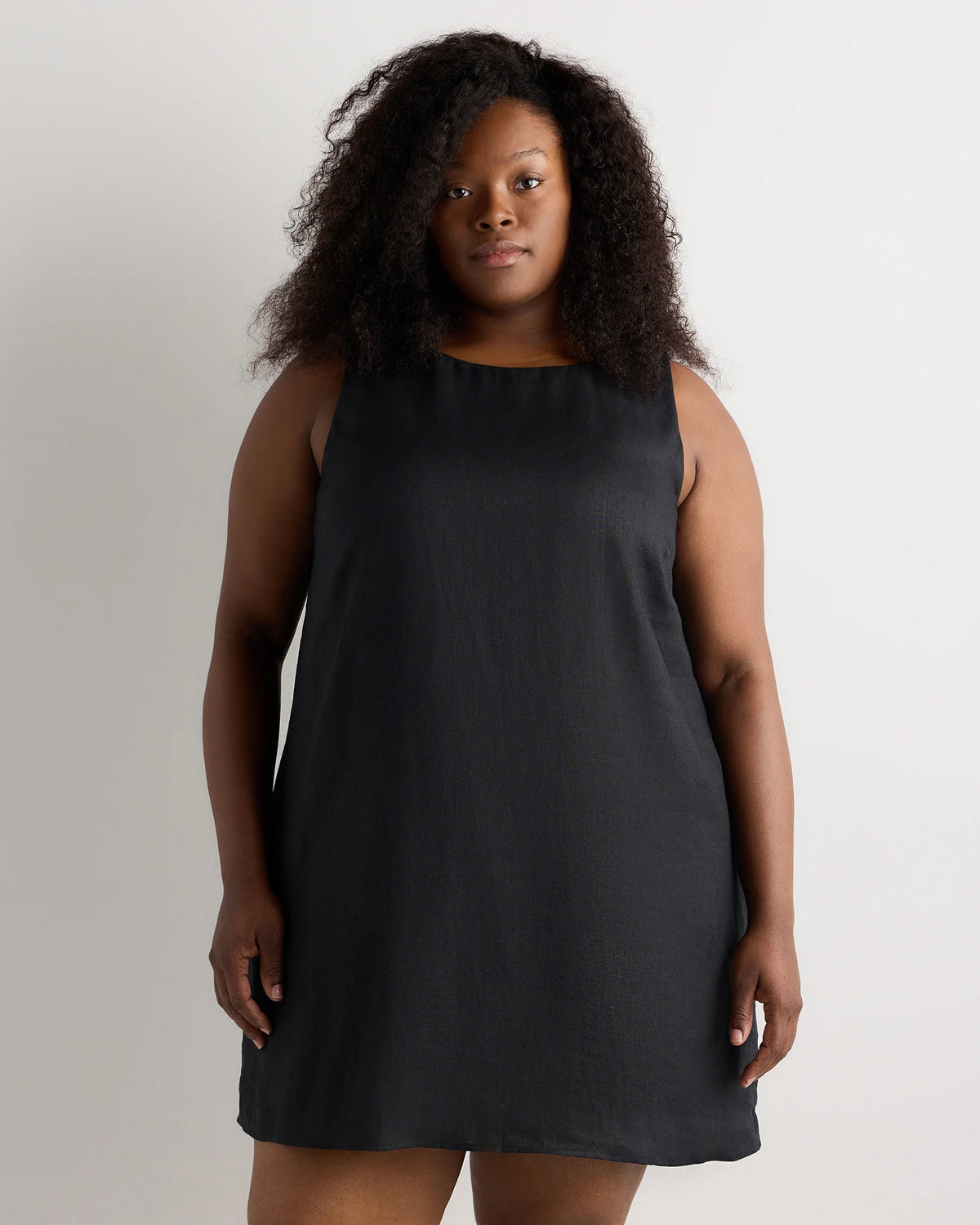 100% European Linen Tank Mini Dress - 1X / Black Main image