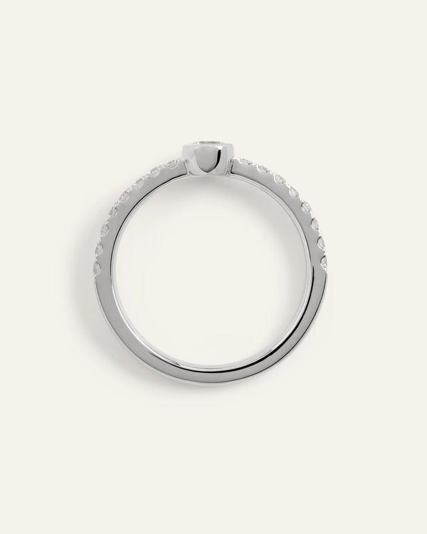 14K Gold Lab Grown Diamond Round Bezel Pave Ring - 4 / Yellow Gold