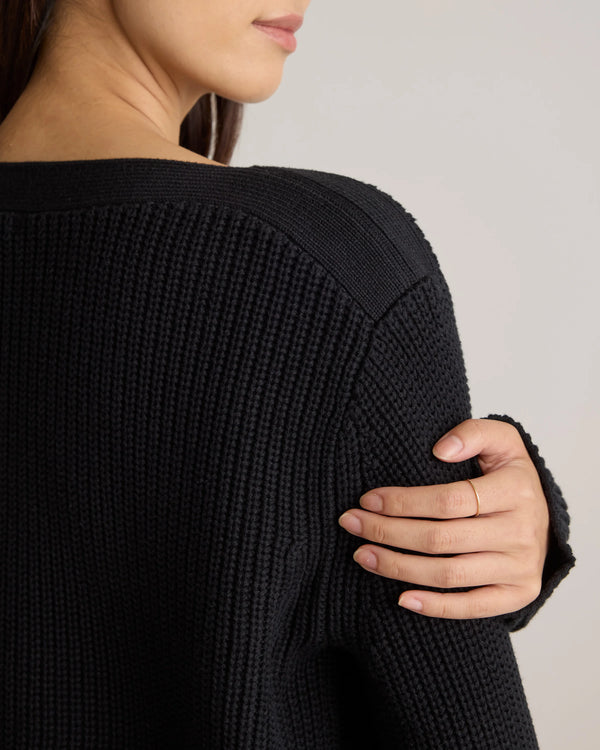 100% Organic Cotton Fisherman Boatneck Sweater - XS / Navy