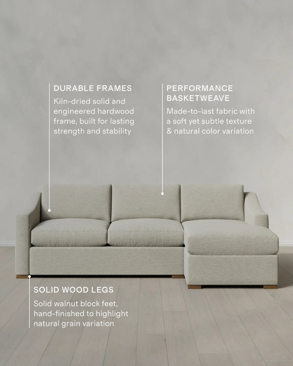Hollis Slope Arm Chaise Sectional in Performance Basketweave - 104" Right Arm / Flax