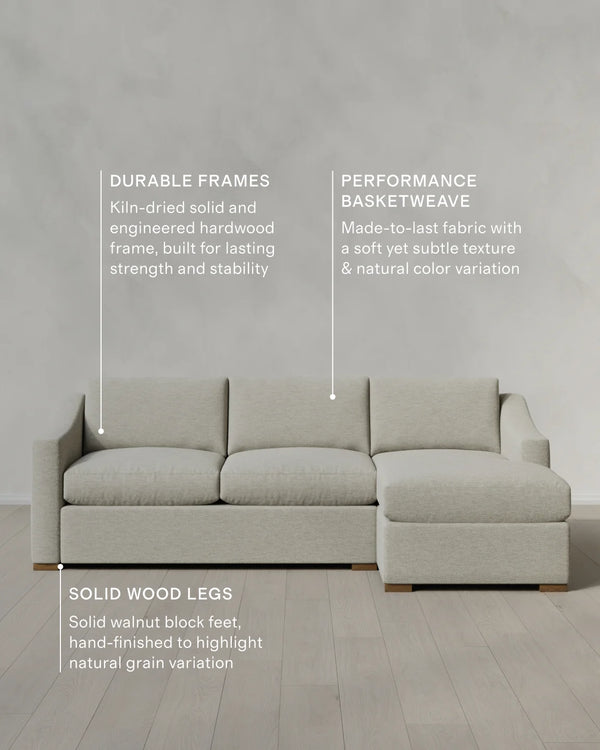 Hollis Slope Arm Chaise Sectional in Performance Basketweave - 104" Right Arm / Flax