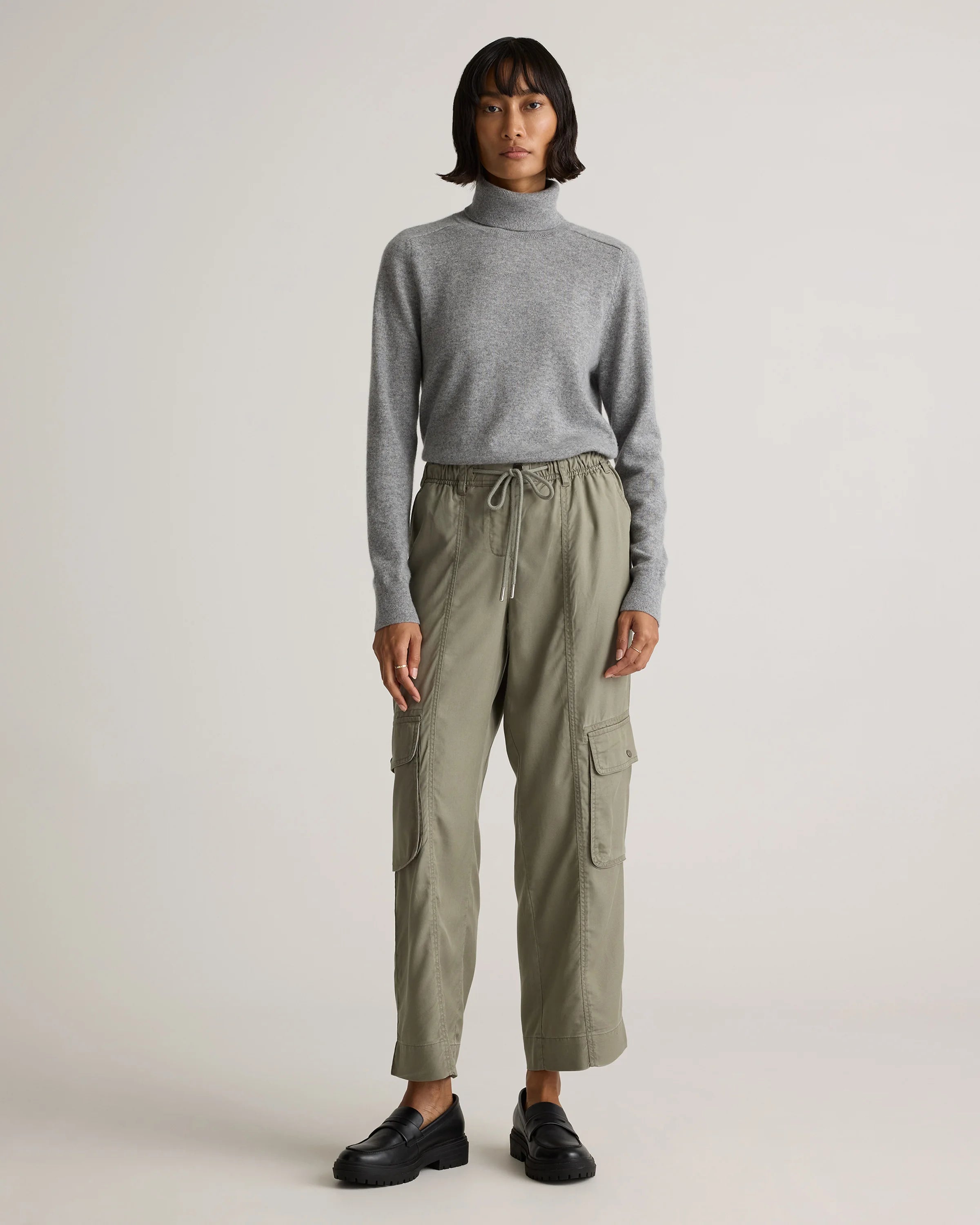 Vintage Wash Tencel Drawstring Cargo Pants - XS / Olive Secondary image