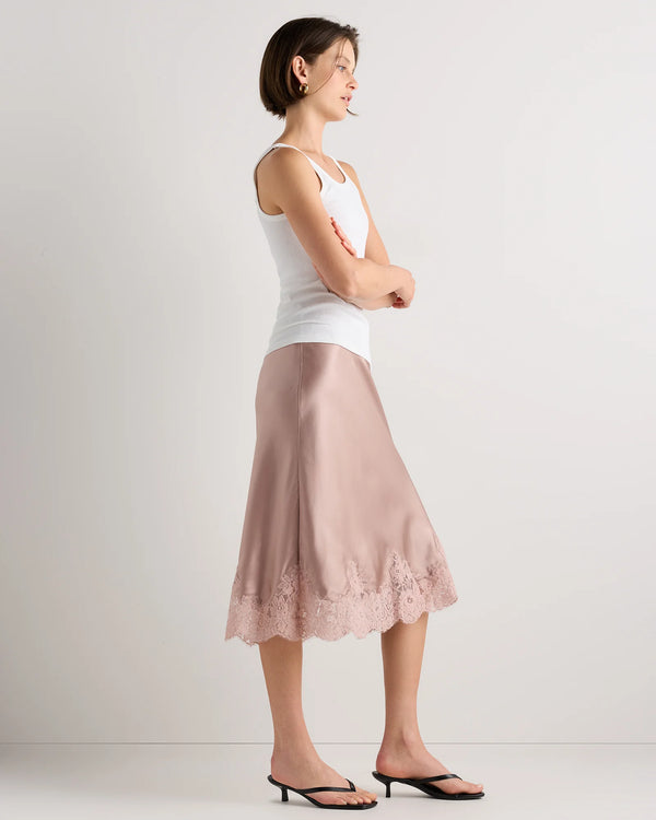 100% Washable Silk Lace Skirt - XS / Vintage Pink