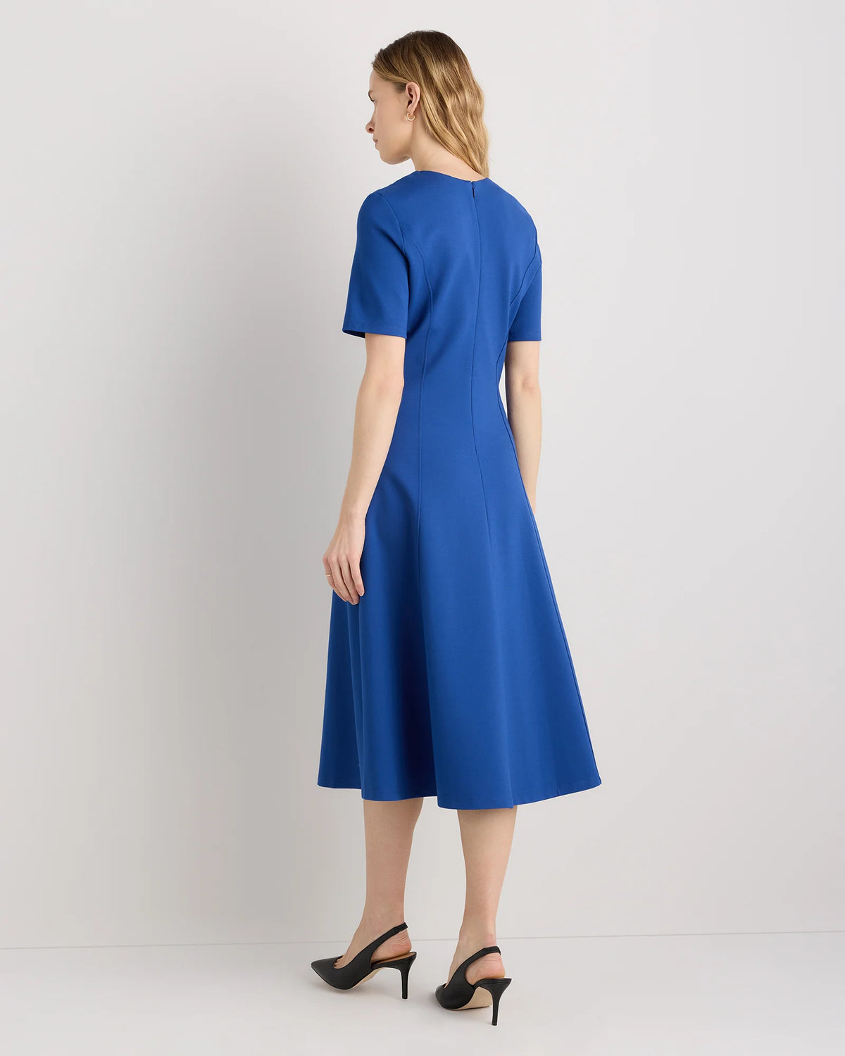 Ultra-Stretch Ponte Short Sleeve Midi Dress - XS / Ruby Red