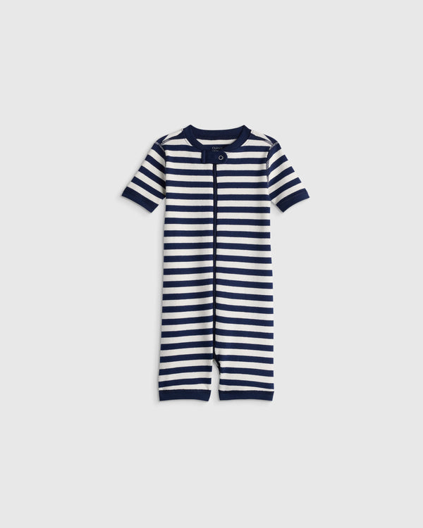 100% Organic Cotton Shortie Onesie Pajama - 2T / Navy Stripe