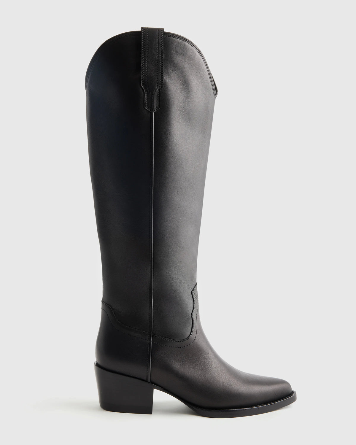 Italian Leather Tall Western Boots - 5 / Black Main image