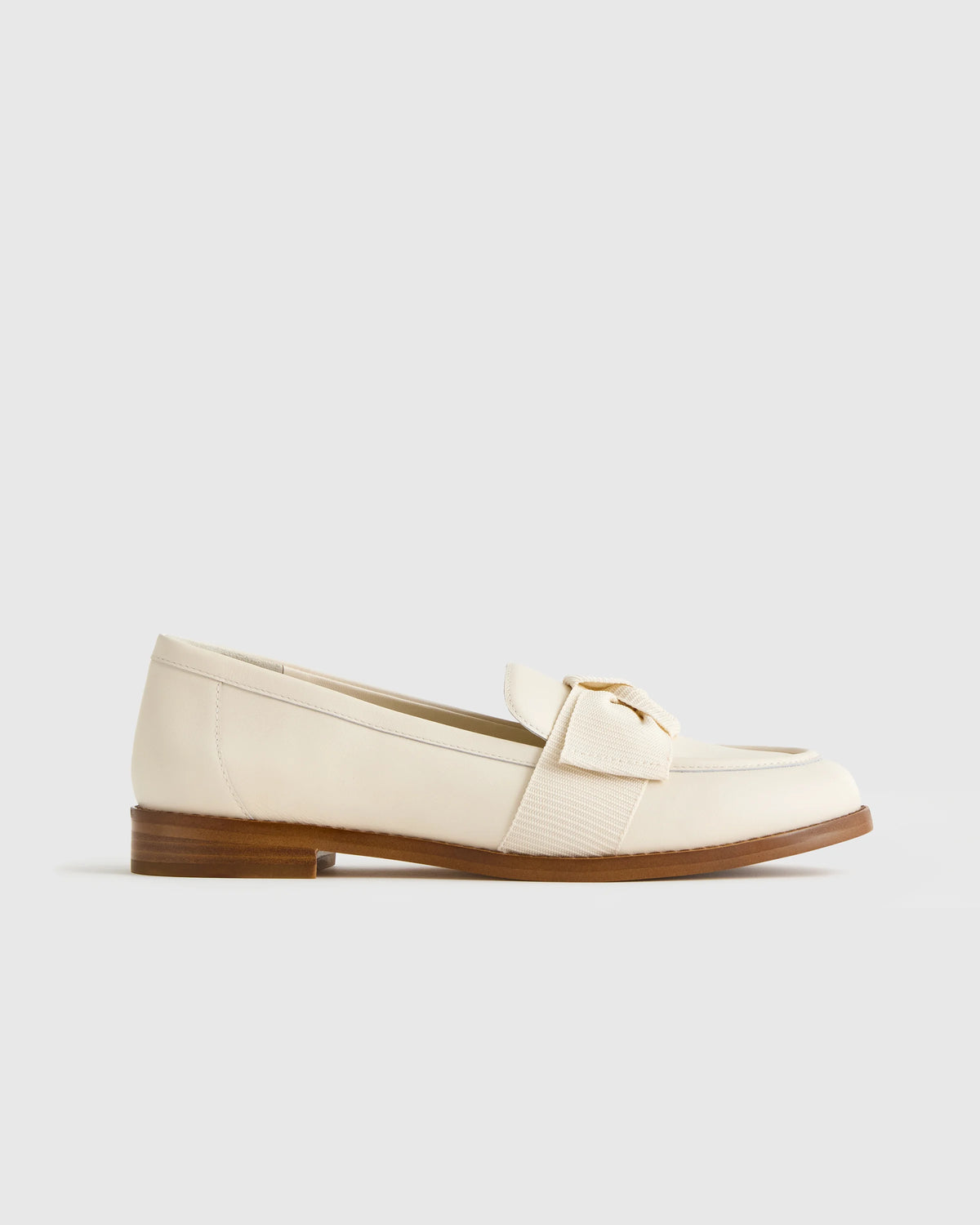 Italian Leather Bow Penny Loafer - 5 / Bone Main image