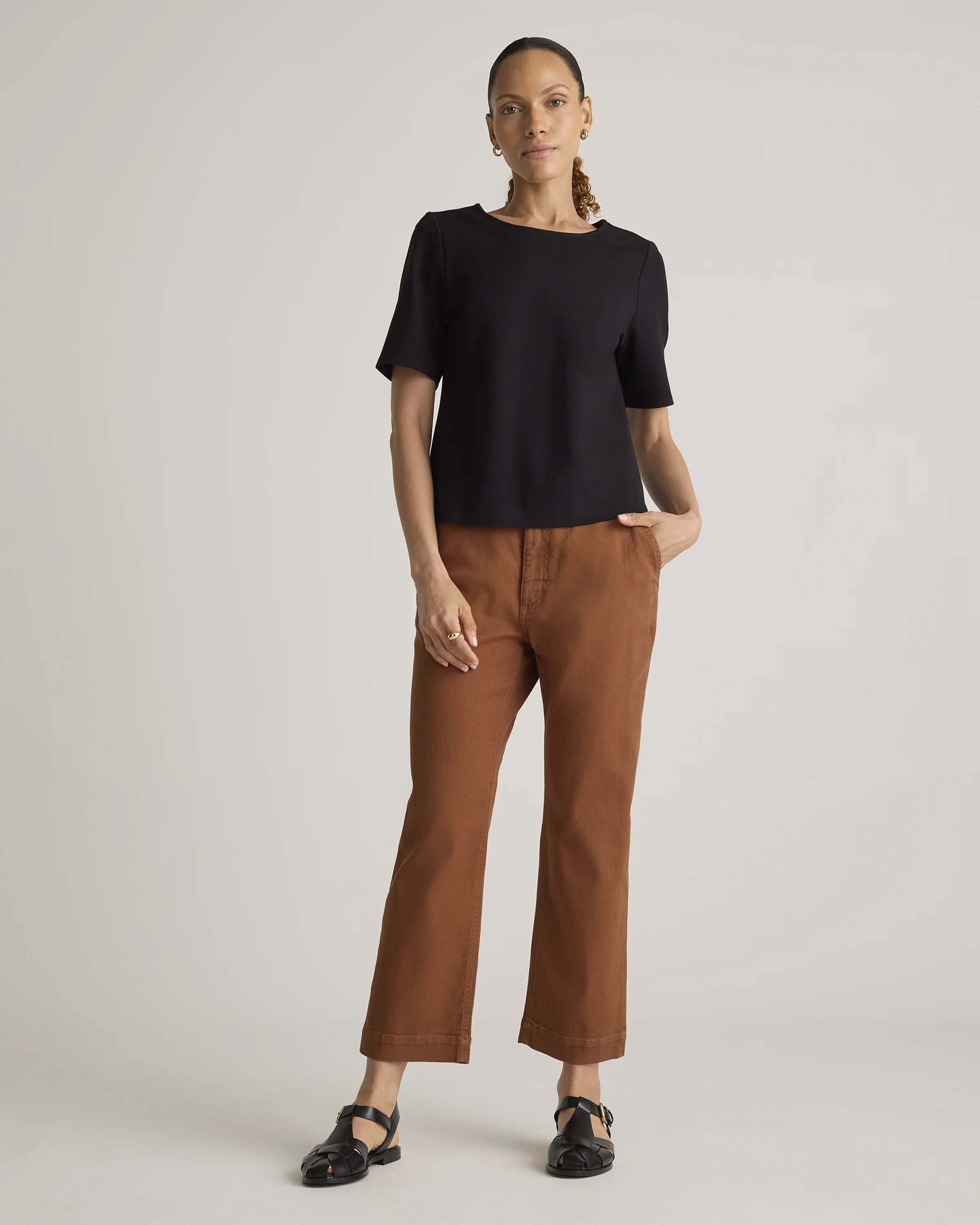 Ultra-Stretch Ponte Short Sleeve Top - XS / Black Secondary image