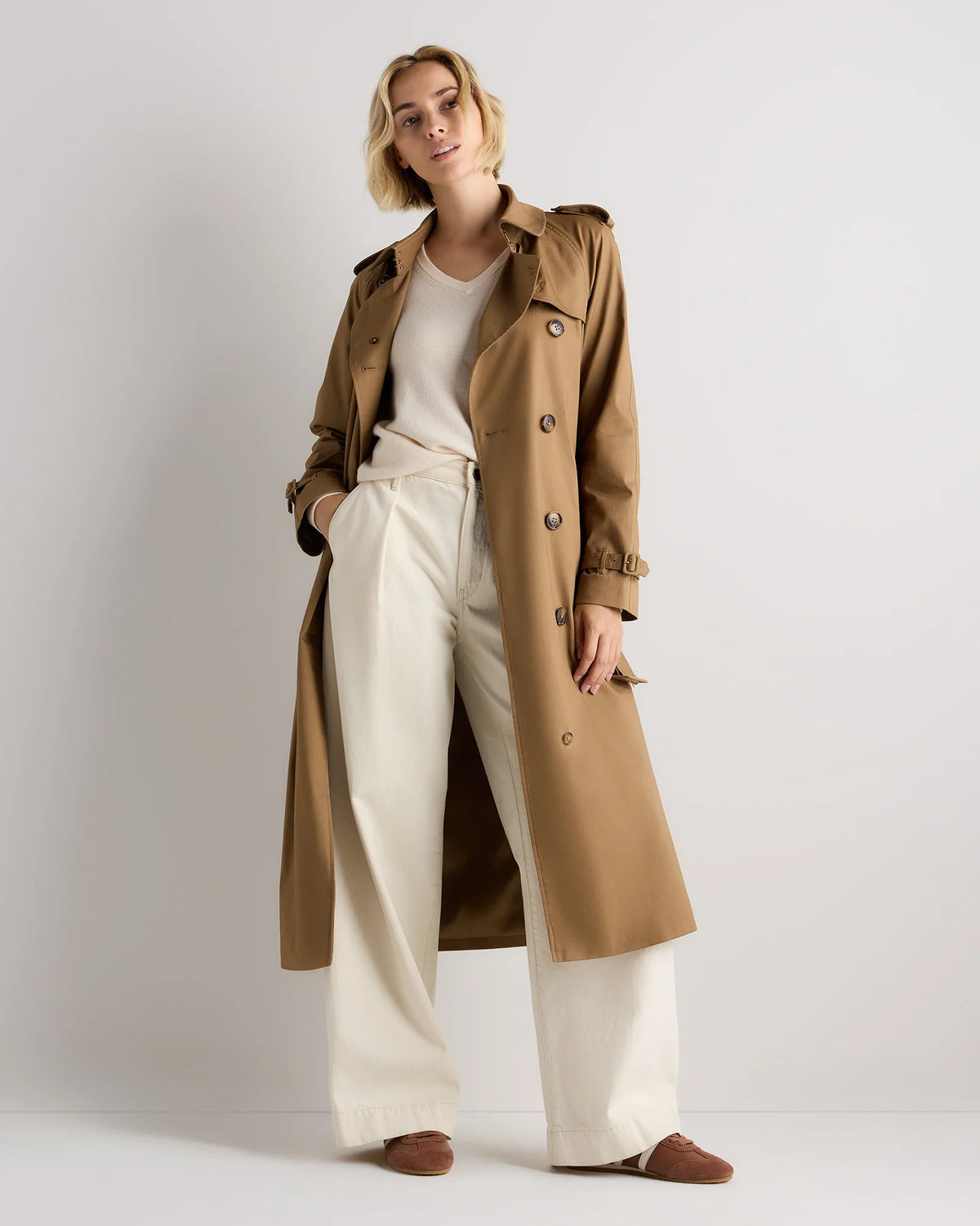 Comfort Stretch Long Trench Coat - XS / Dark Khaki Main image