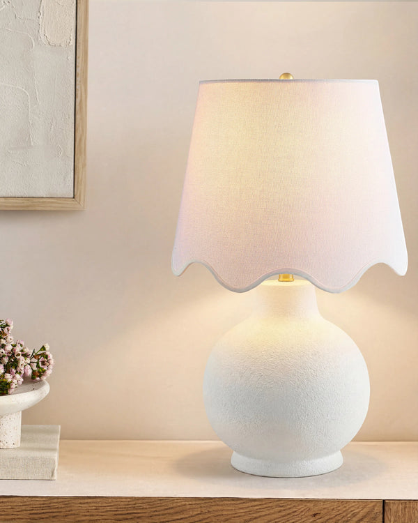 Coastal Ceramic Table Lamp with Scallop Shade - One Size / White