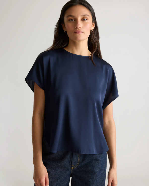 Washable Stretch Silk Split Hem Tee - XS / Ivory