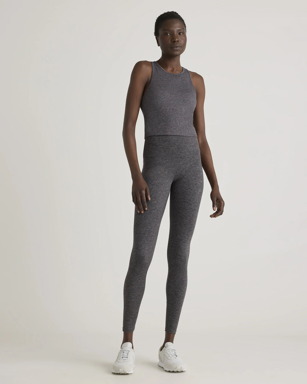Ultra-Soft High Neck Cropped Tank - XS / Heather Charcoal