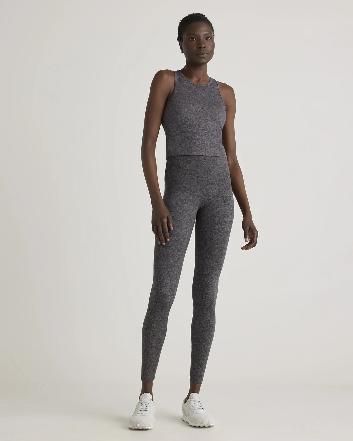 Ultra-Soft High Neck Cropped Tank - XS / Heather Charcoal