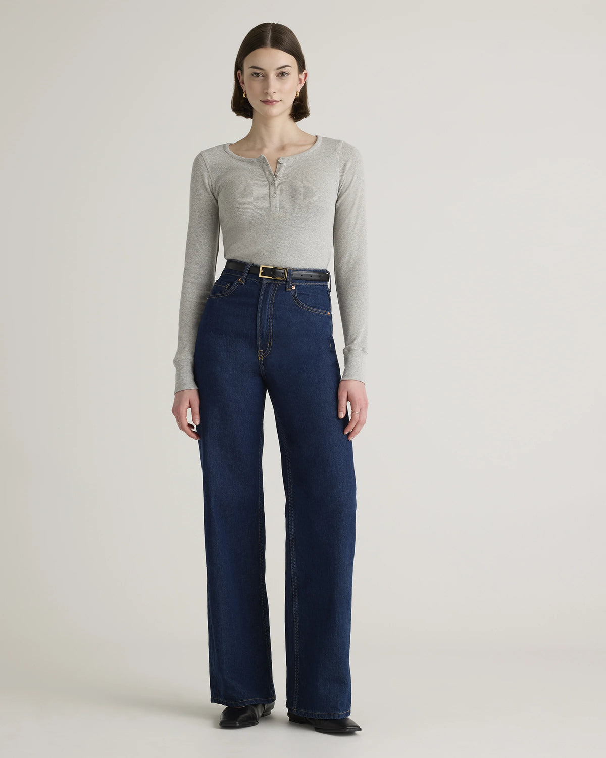 Organic Cotton Micro-Rib Henley Long Sleeve Tee - XS / Heather Oatmeal