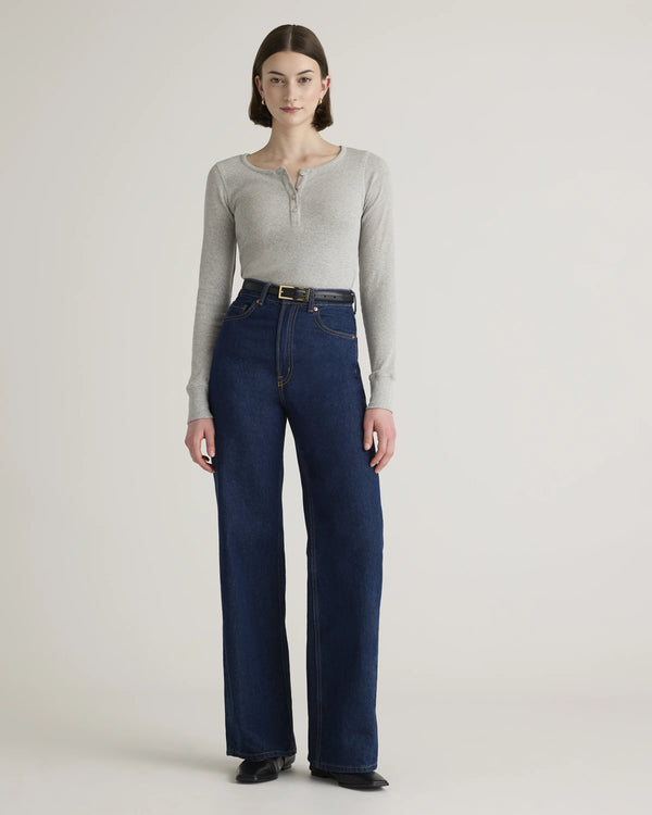Organic Cotton Micro-Rib Henley Long Sleeve Tee - XS / Heather Oatmeal