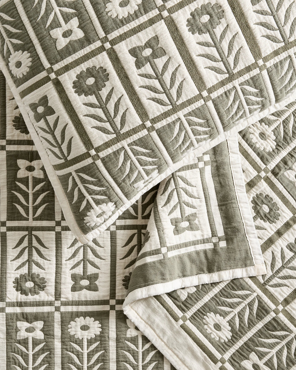 Organic Cotton Jacquard Floral Coverlet Set - Twin / Blue Fog