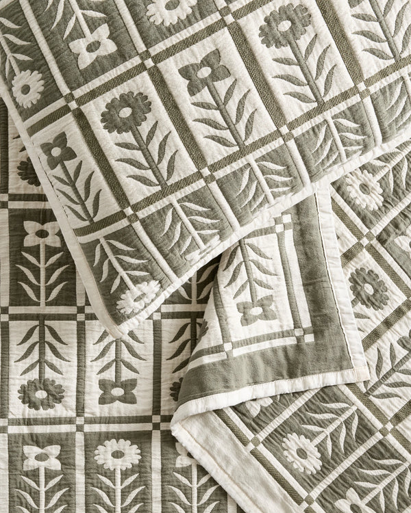Organic Cotton Jacquard Floral Coverlet Set - Twin / Blue Fog