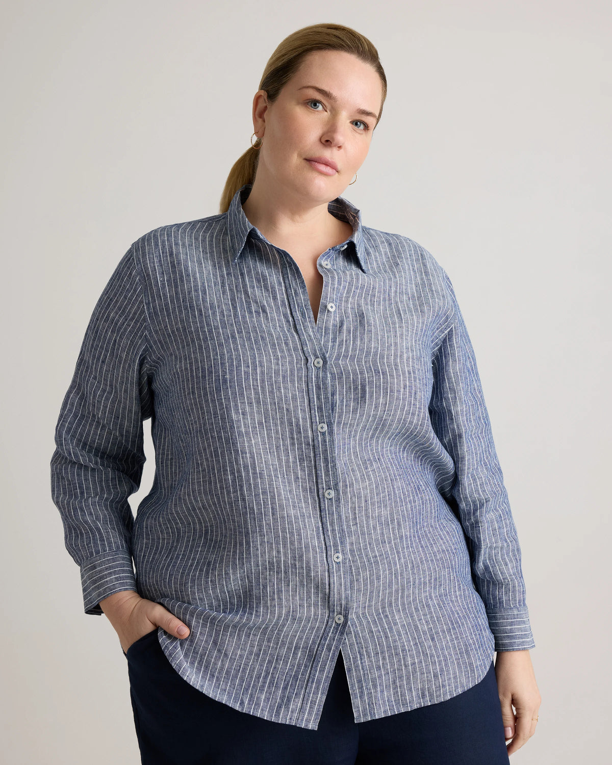 100% European Linen Long Sleeve Shirt - 1X / Flax