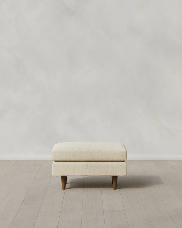 Atlas Midcentury Ottoman in Performance Chenille Linen Blend - 31.5" / Snow