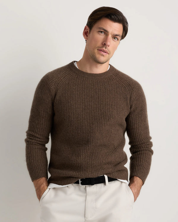Mongolian Cashmere Fisherman Crewneck Sweater - S / Navy Marl