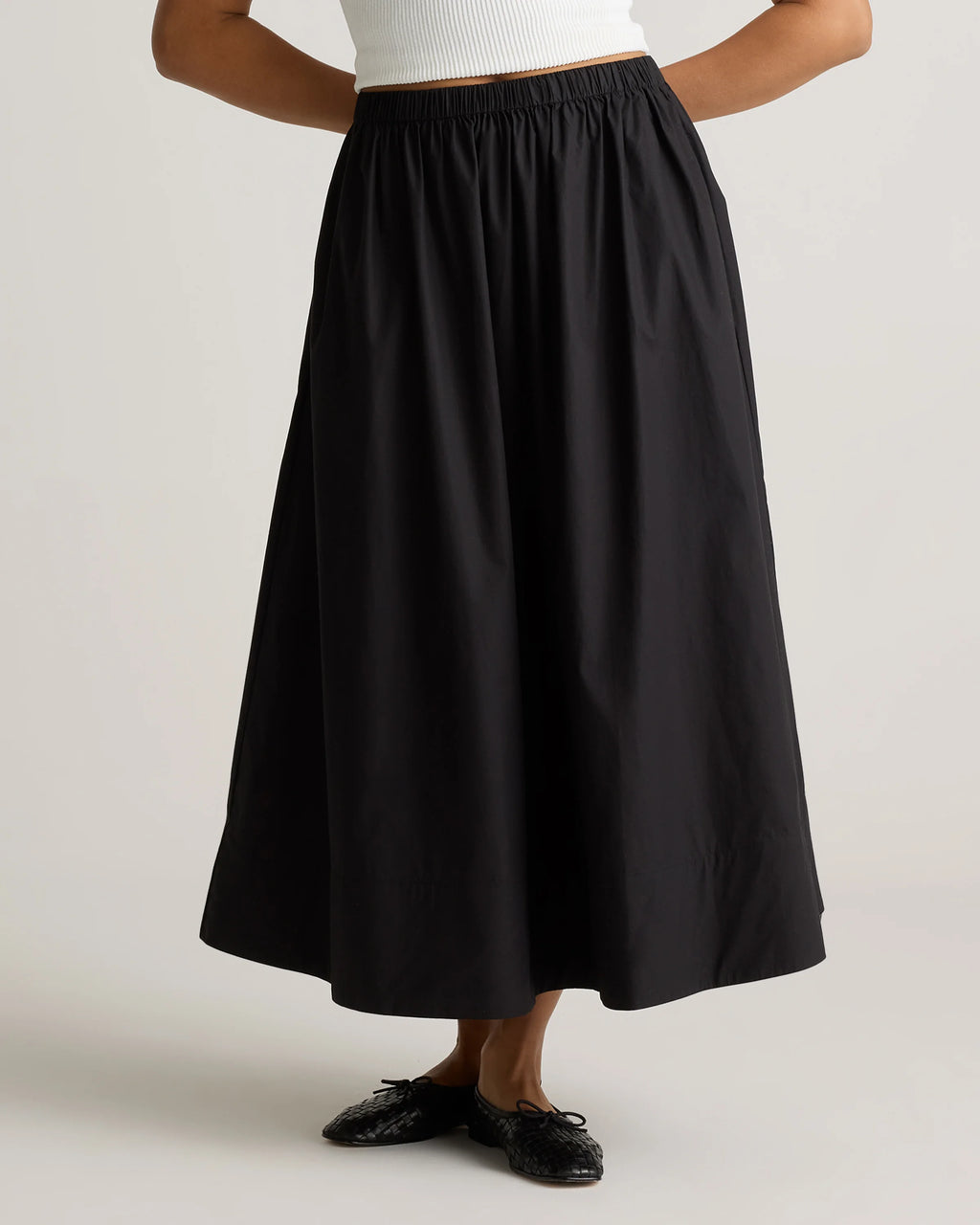 100% Organic Cotton Poplin A-line Maxi Skirt - XS / Classic White