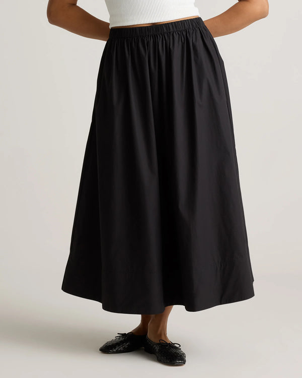 100% Organic Cotton Poplin A-line Maxi Skirt - XS / Classic White