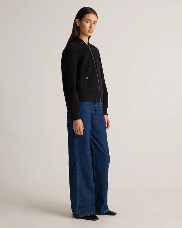 Double-Faced Merino Wool Bomber Jacket - XS / Black